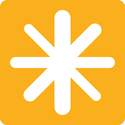Orange square with a white eight-point starburst at the center.