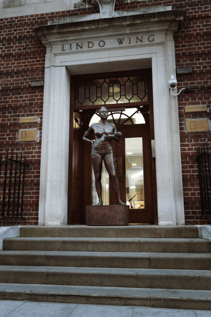 Mother Verite statue by Frida put on the steps of the Lindo Wing in London, UK