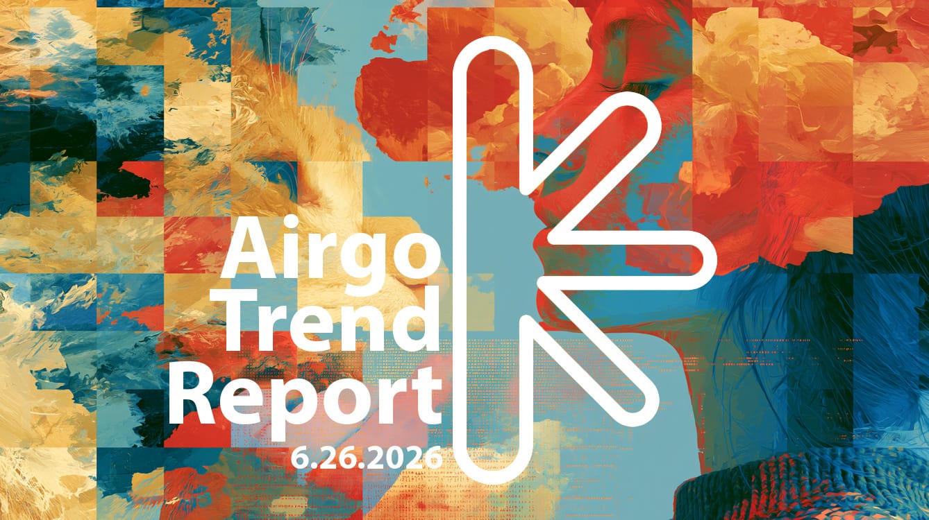 Cover image for Airgo Trend Report, showing the title and date over a colorful abstract mosaic.