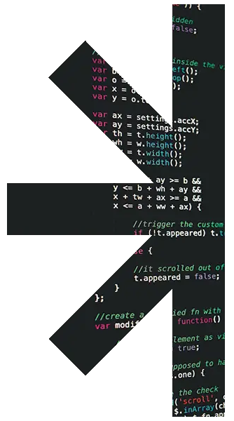Technology-1 – new classic – new classic Abstract collage of colorful programming code on a dark background, arranged in diagonal zigzag bands.