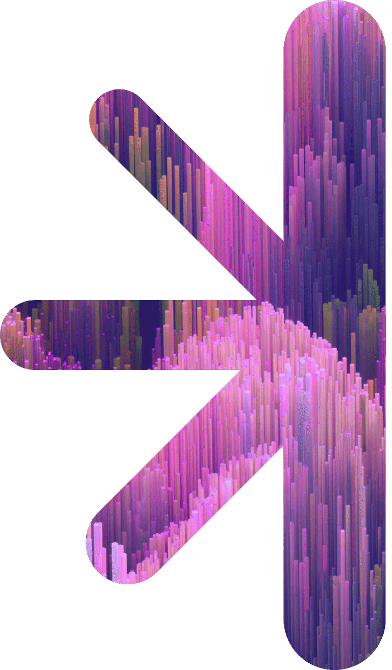 Half logo - abstract levels – new classic – new classic Large white geometric shape in the form of a letter 'K' over a pink‑purple fiber-texture background (decorative).