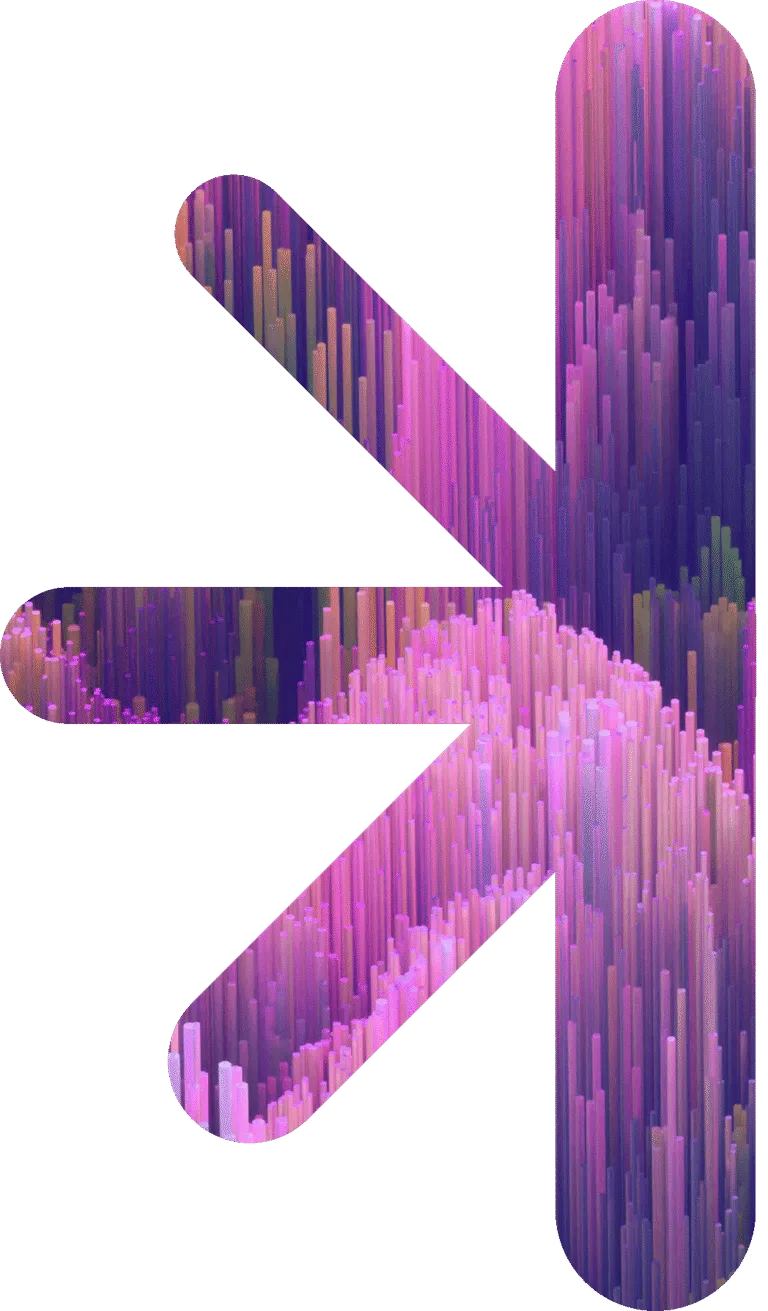 Half logo - abstract levels – new classic – new classic Large white geometric shape in the form of a letter 'K' over a pink‑purple fiber-texture background (decorative).