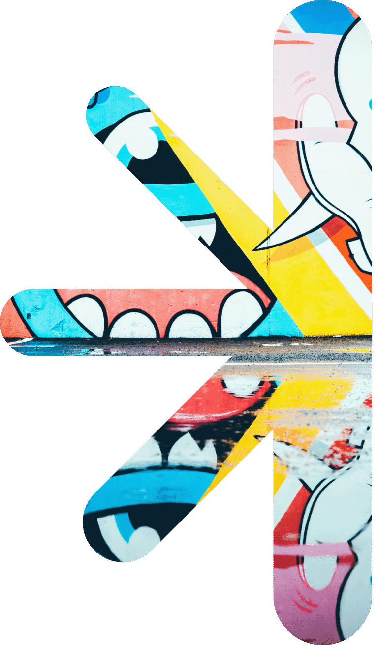 Half logo - street art – new classic – new classic Abstract graffiti artwork with bright color blocks and curved shapes set against white negative space.