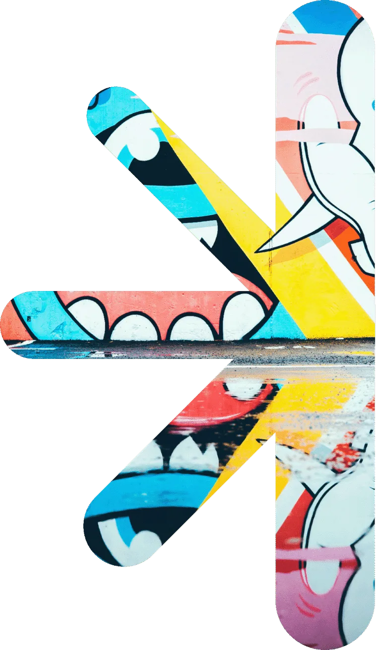 Half logo - street art – new classic – new classic Abstract graffiti artwork with bright color blocks and curved shapes set against white negative space.