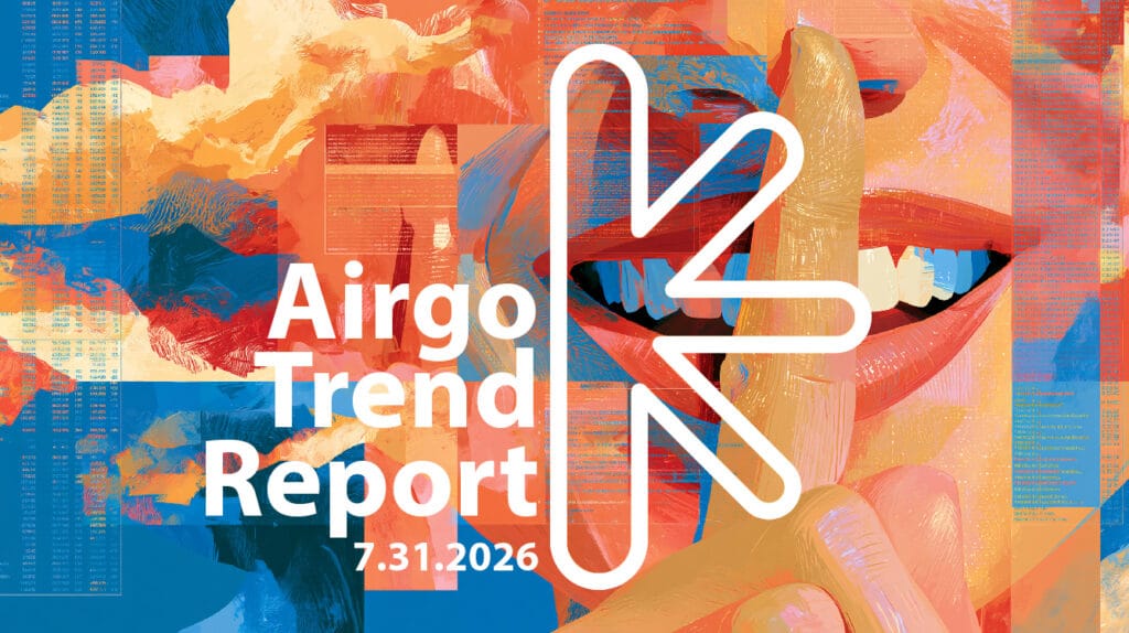 Airgo trend report: 7. 31. 2026 – new classic – new classic Airgo Trend Report cover with a colorful abstract background and a white emblem, dated 7.31.2026.