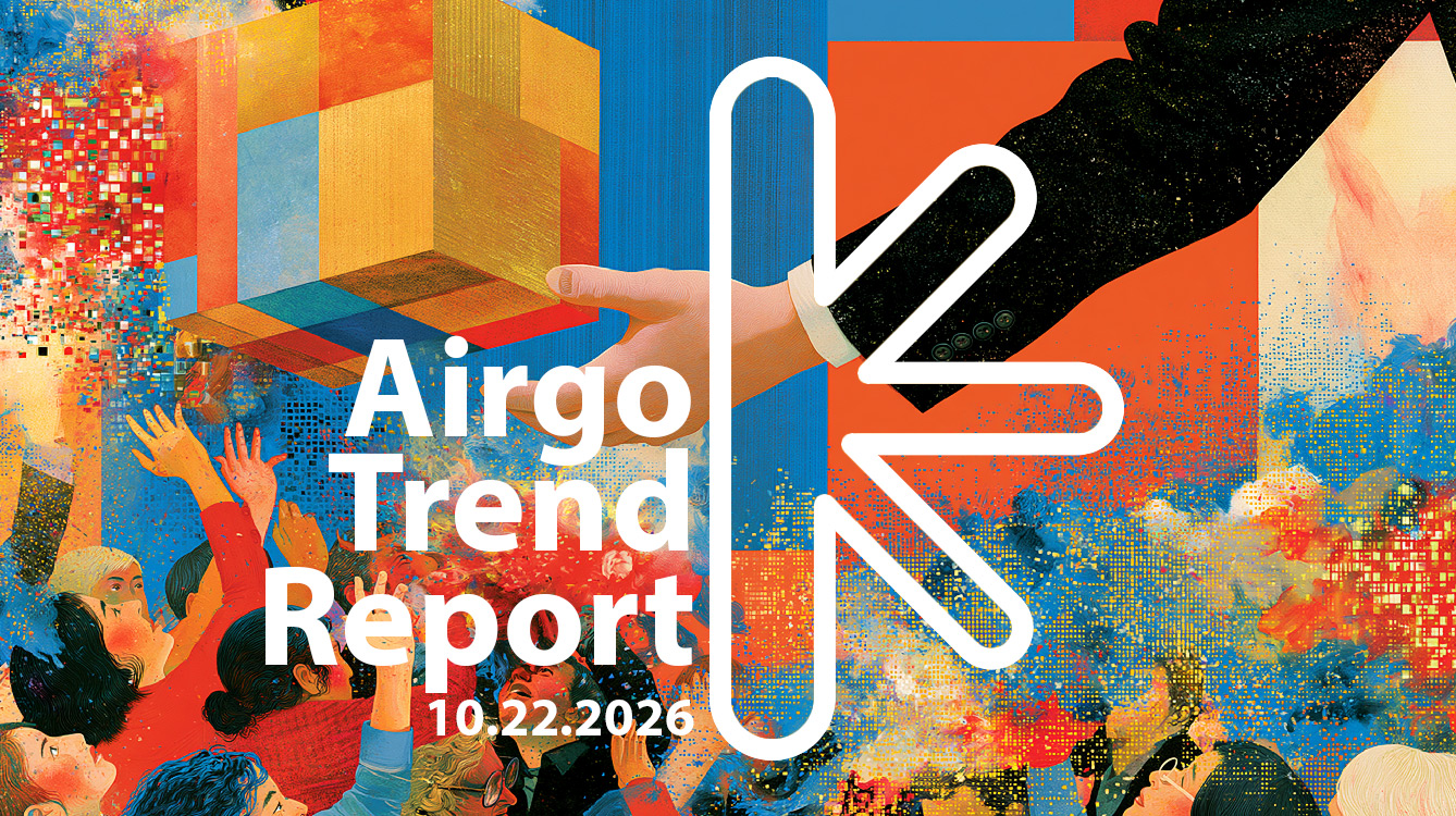 Airgo trend report: 10. 22. 2026 – new classic Vibrant collage hero with a white abstract logo and the text “Airgo Trend Report” and date 10.22.2026