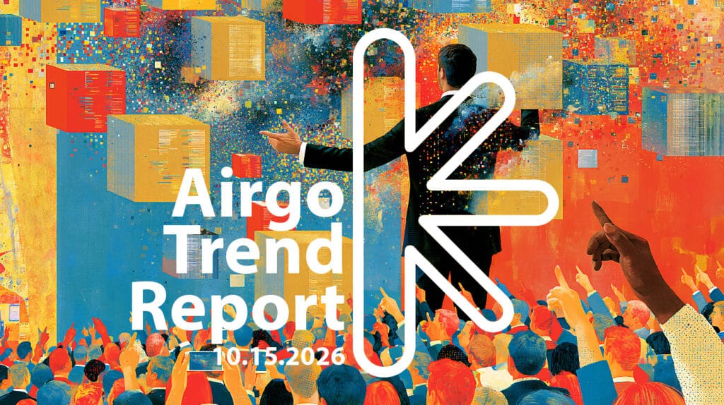 Cover image for Airgo Trend Report, dated 10-15-2026, featuring a colorful conference scene and bold white branding.