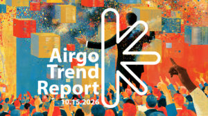 Cover image for Airgo Trend Report, dated 10-15-2026, featuring a colorful conference scene and bold white branding.